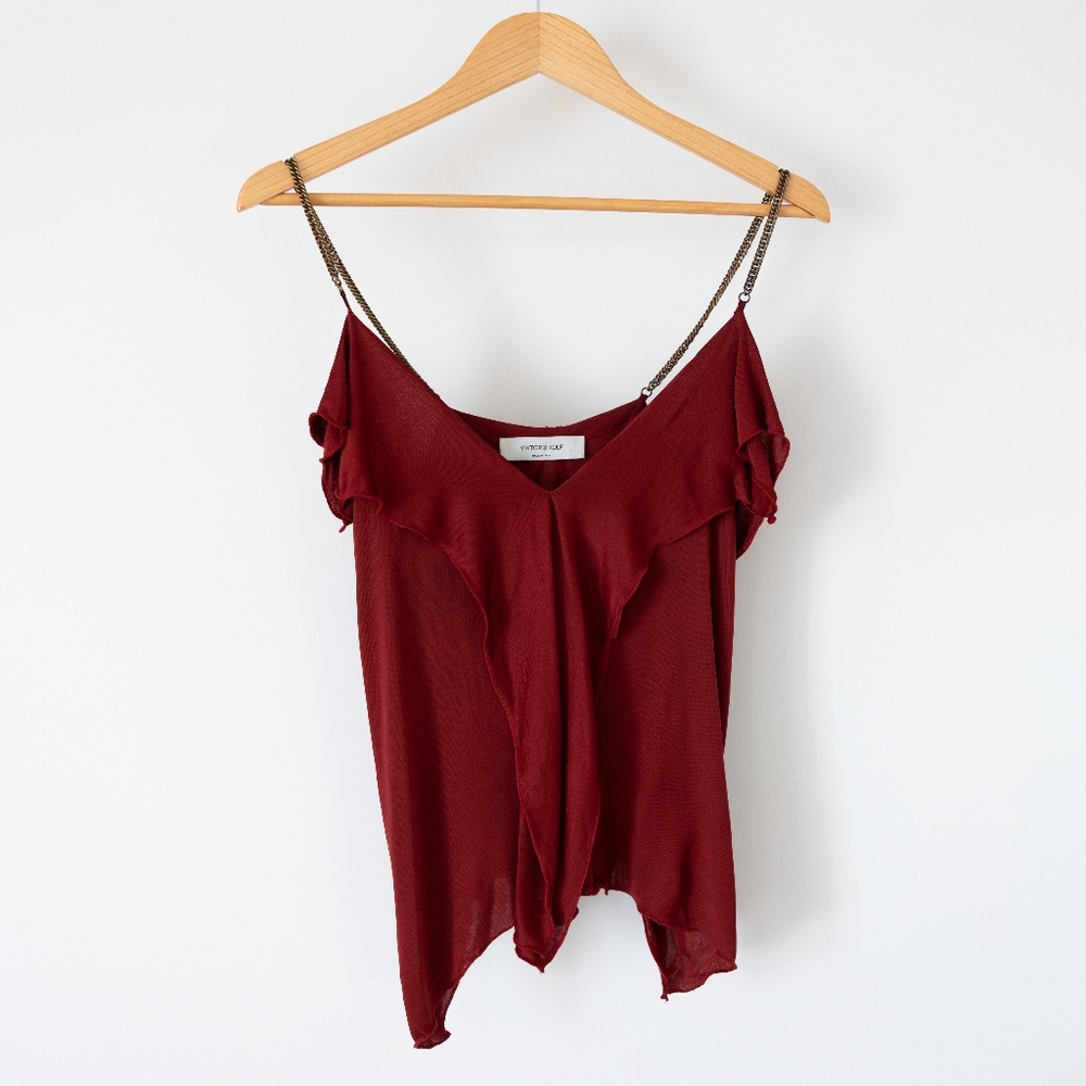 Viktor & Rolf Burgundy tank with chain straps XS